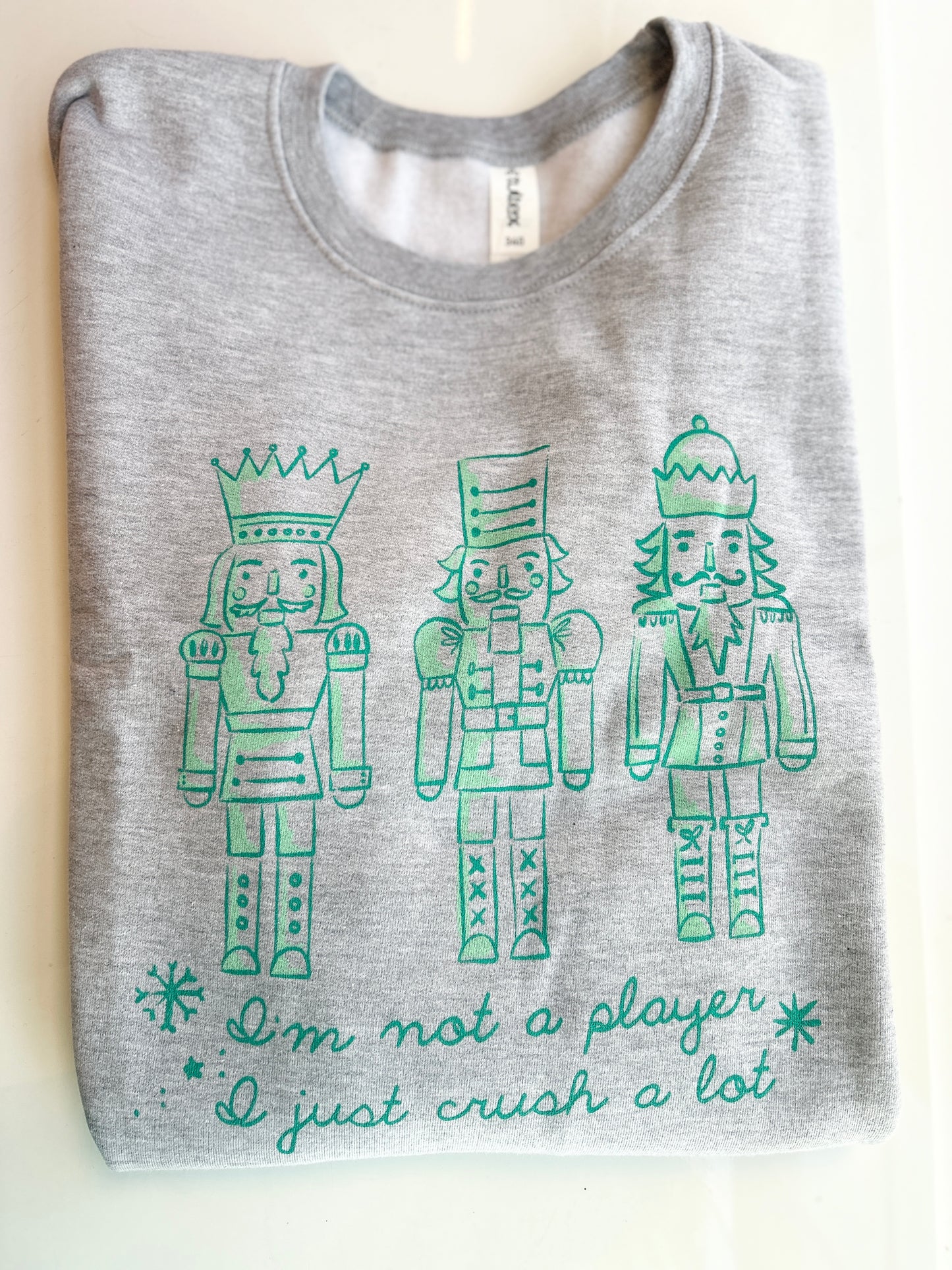 Not a Player I just Crush A Lot Crewneck Sweatshirt- Heather Gray (Size Medium)