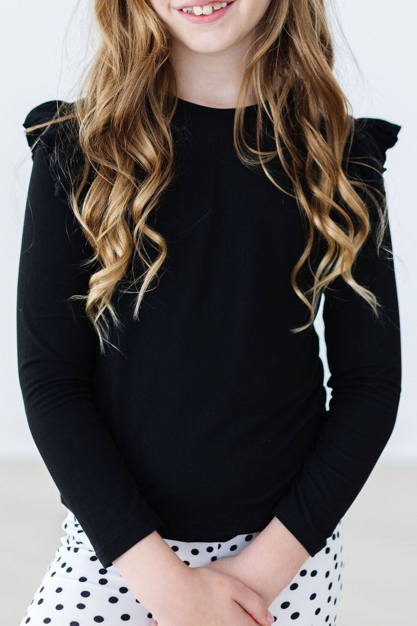 Black Long Sleeve Ruffle Tee