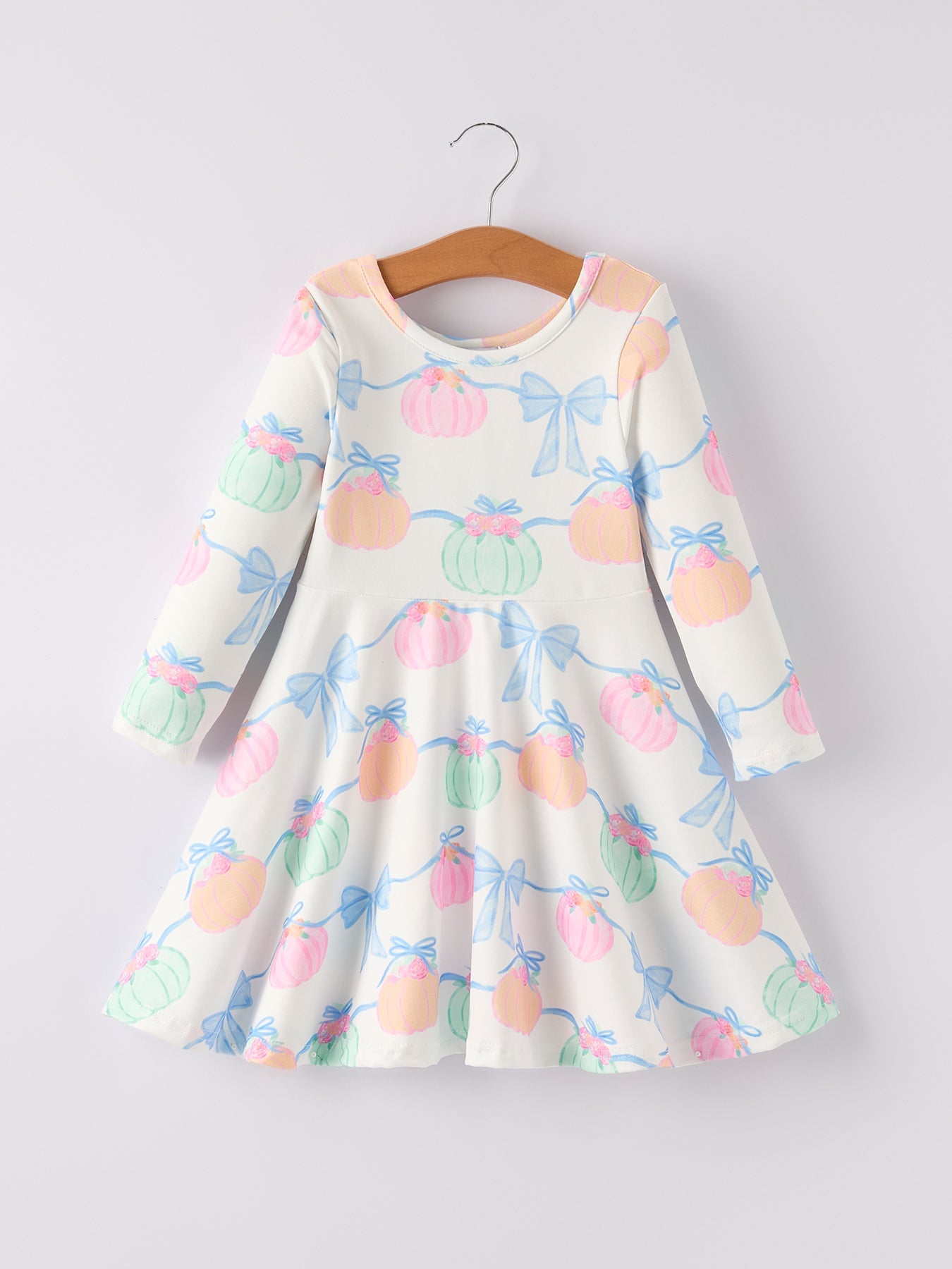 Pastel Pumpkins & Bows Long Sleeve Dress