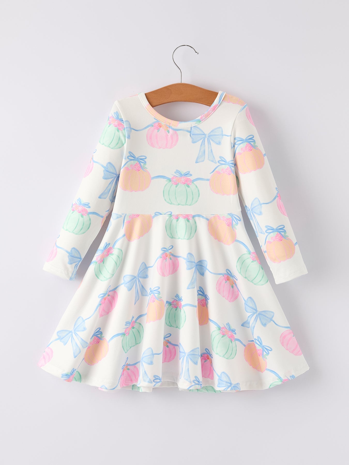 Pastel Pumpkins & Bows Long Sleeve Dress