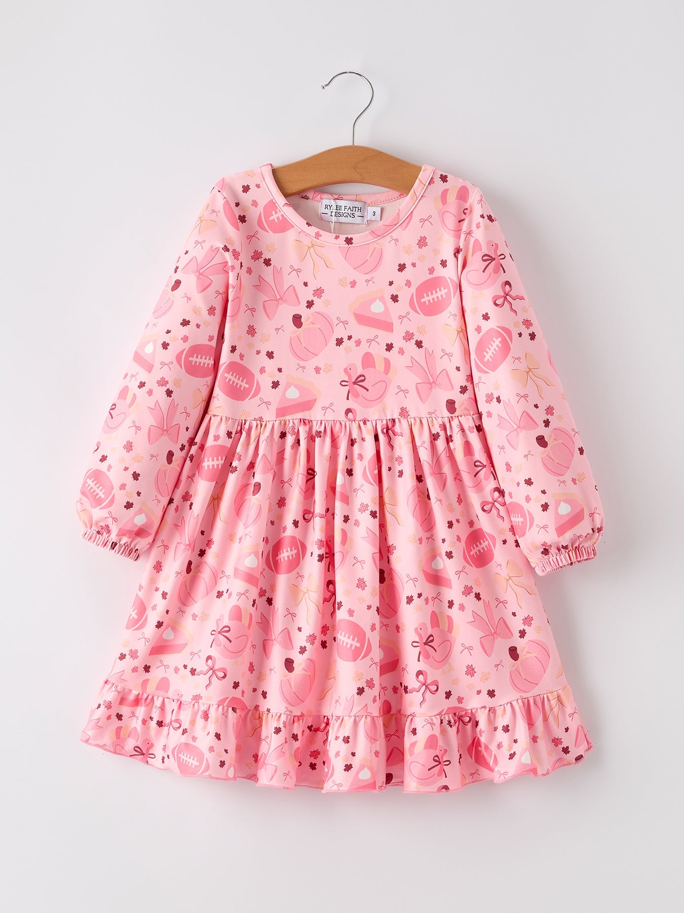 Halloween Football Pumpkin Bow Print Pink Girls Dress