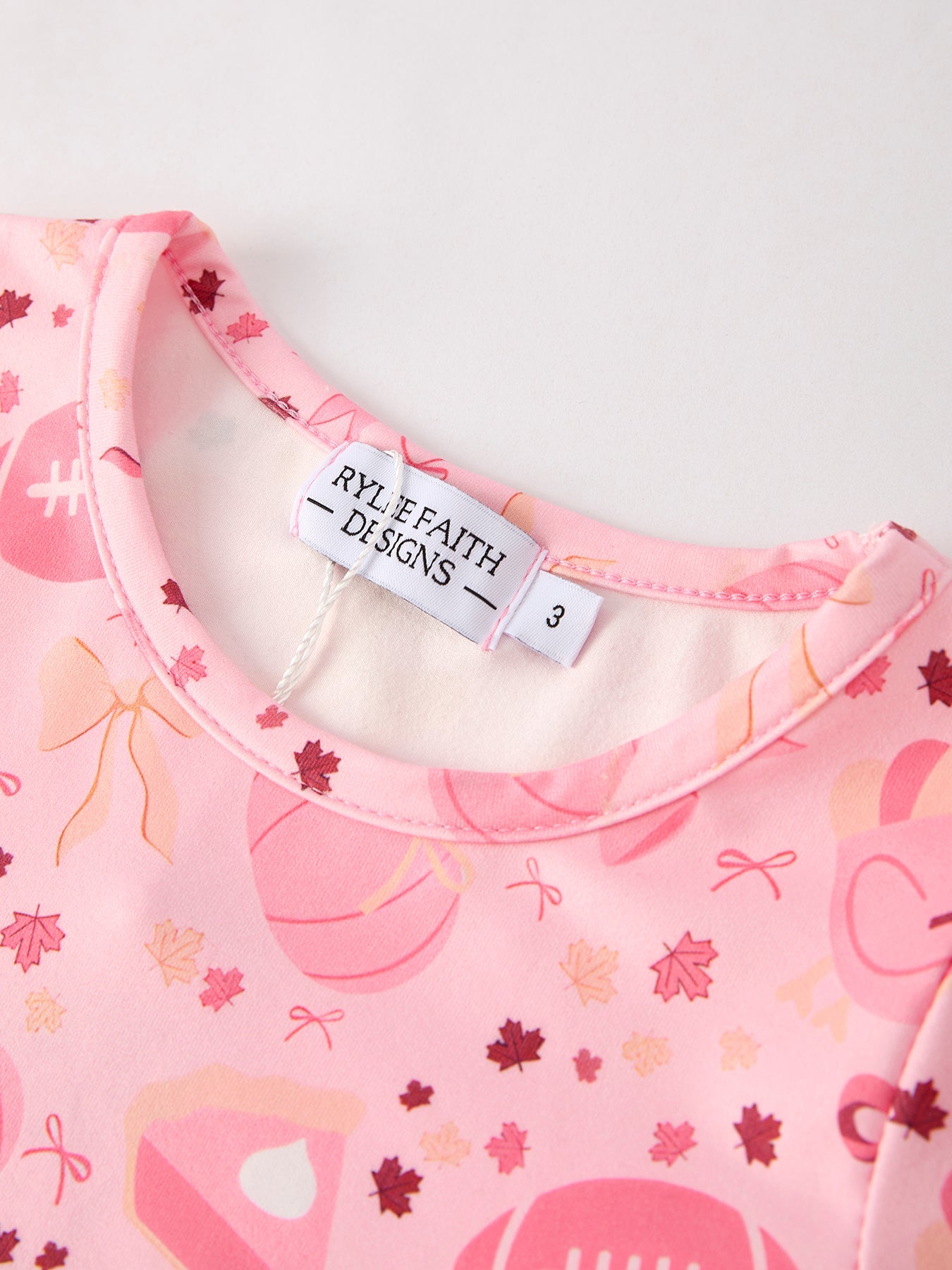 Halloween Football Pumpkin Bow Print Pink Girls Dress
