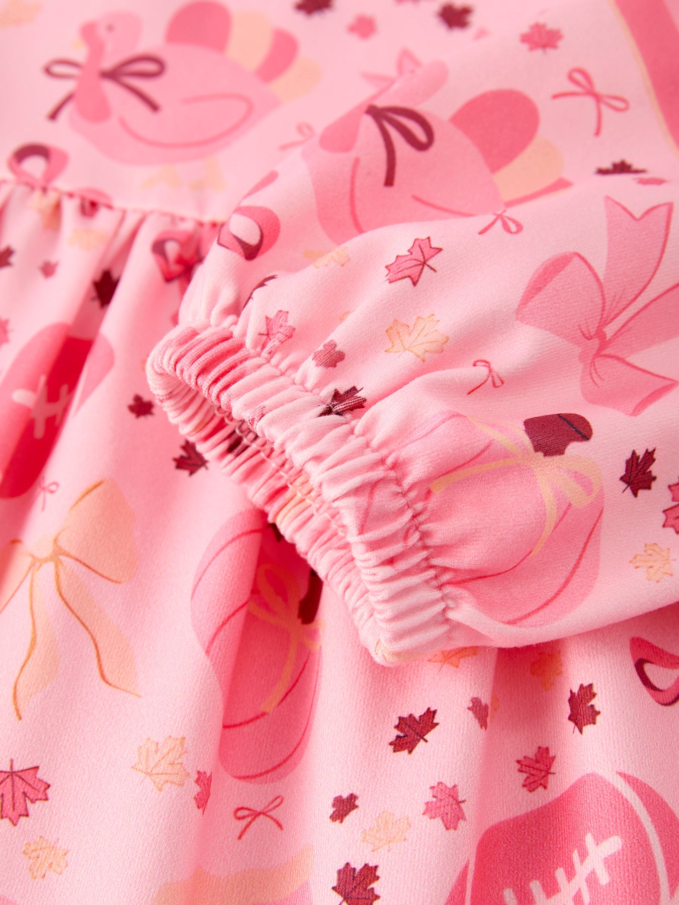 Halloween Football Pumpkin Bow Print Pink Girls Dress