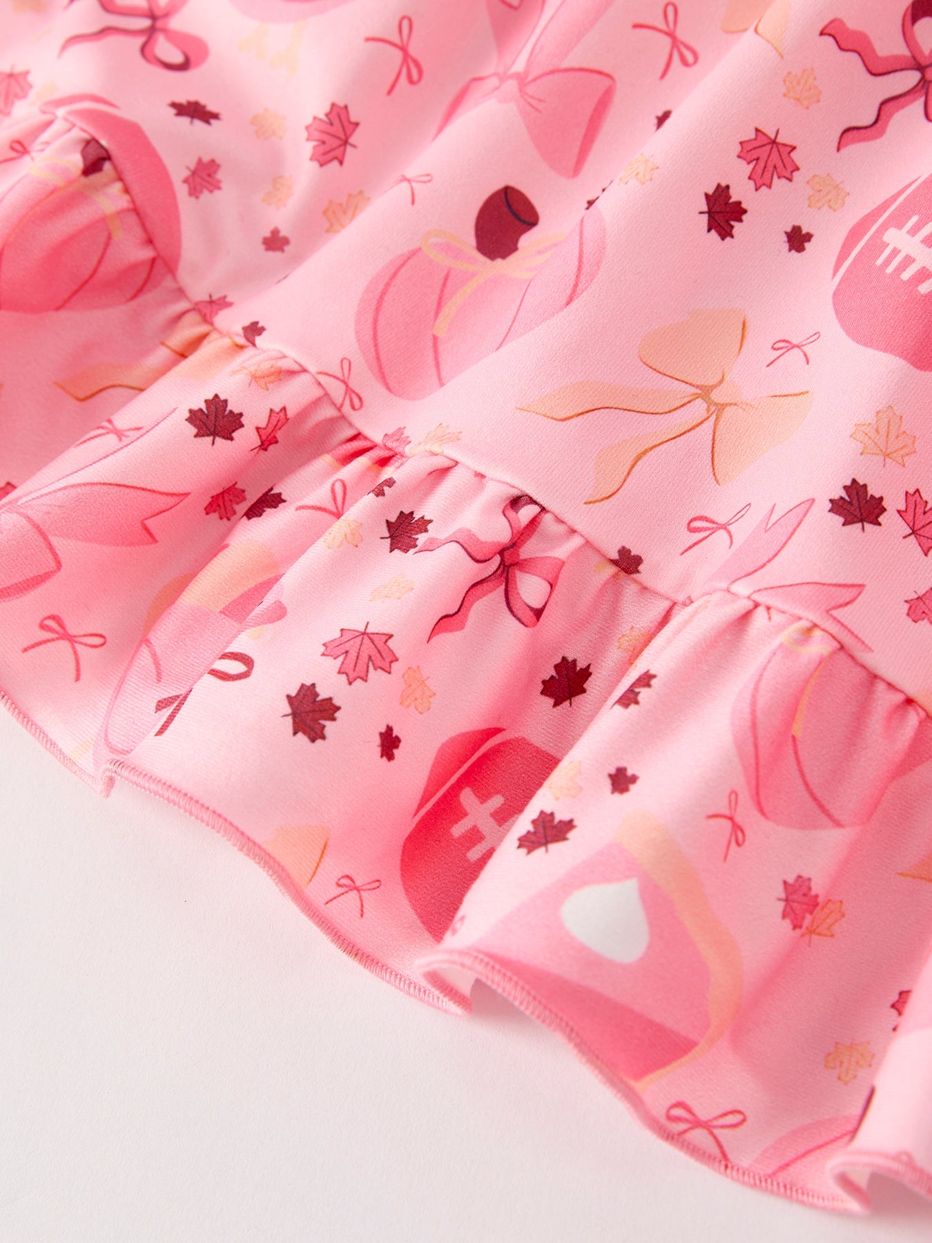 Halloween Football Pumpkin Bow Print Pink Girls Dress