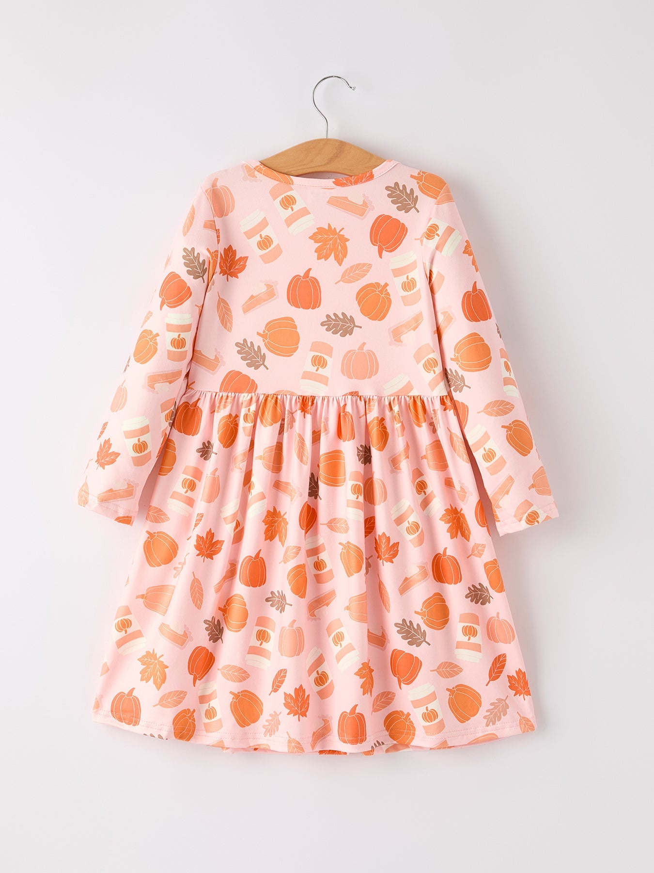 Fall Thanksgiving & Halloween Pumpkin Maple Leaf Drink Print Two-Piece Dress