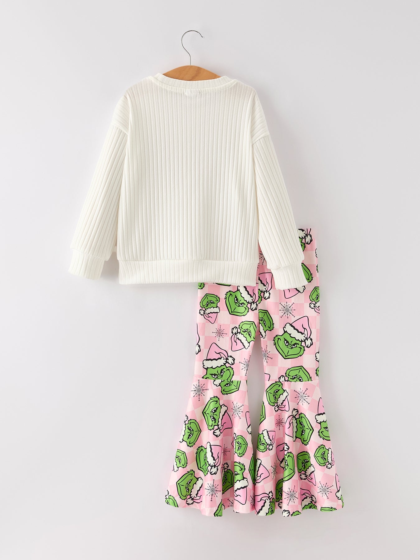 Christmas Print Top & Bell Bottom Pants Set