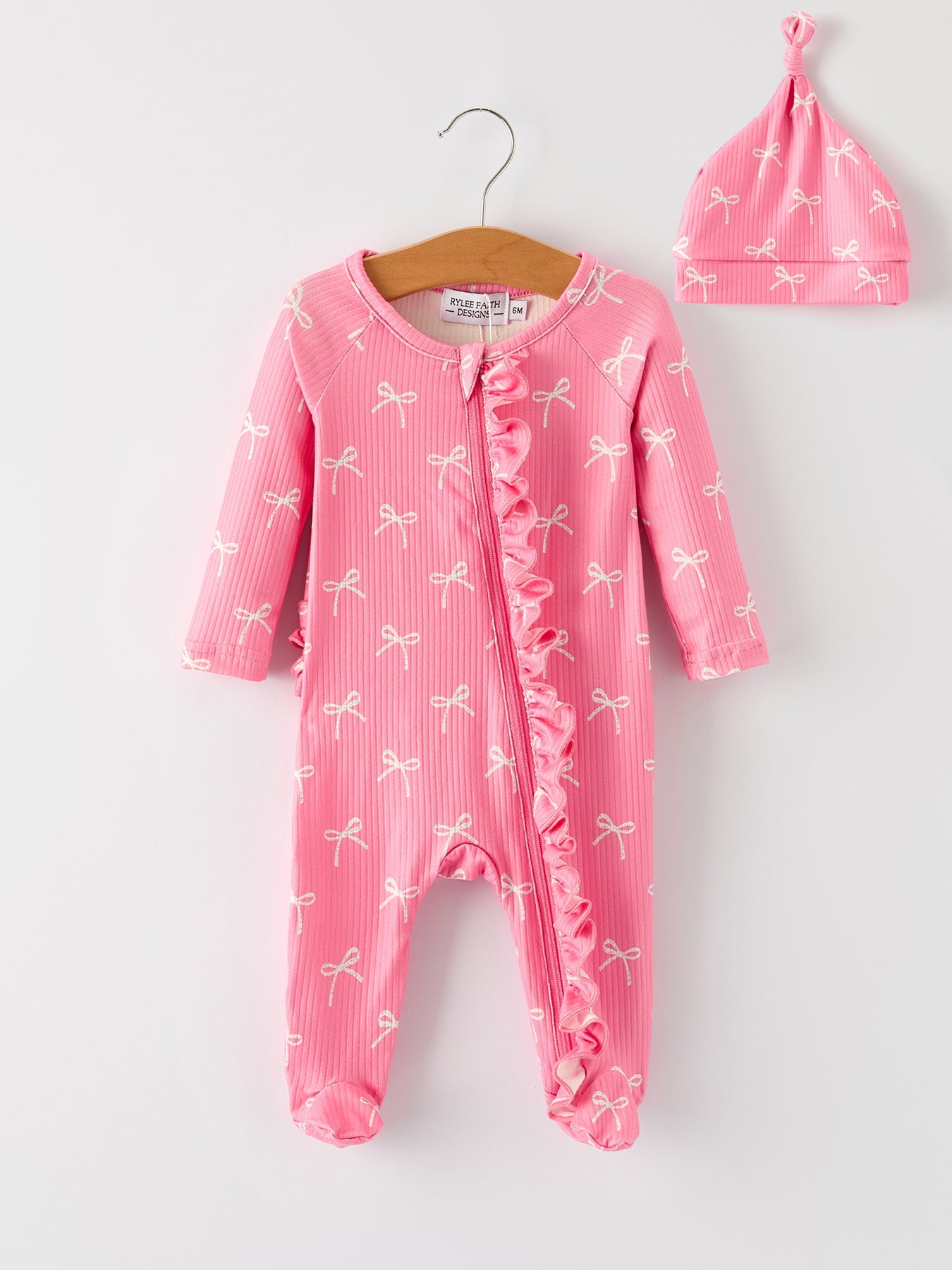 Tiny Bows Pink Zippy Romper with Hat