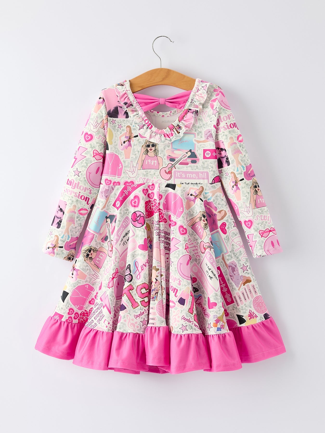 Girls TS Print Ruffle Long Sleeve Dress