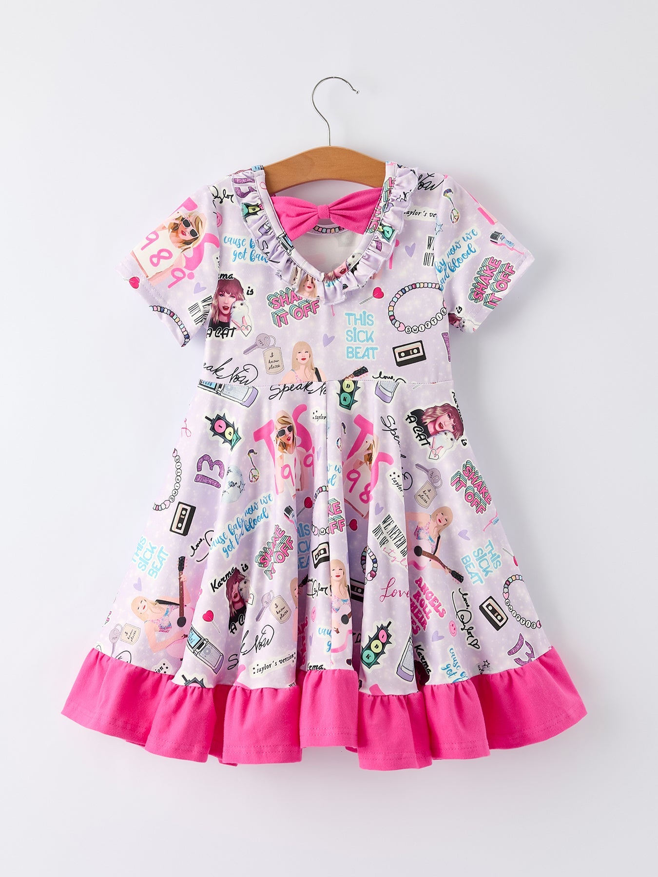 TS Print Ruffle Girls' Short Sleeve Dress
