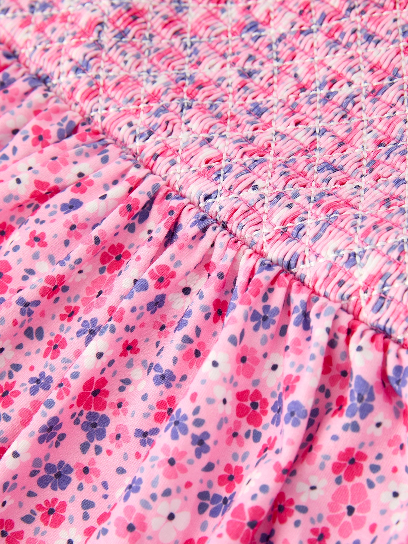 Girls Floral Ruffle Smocking Dress