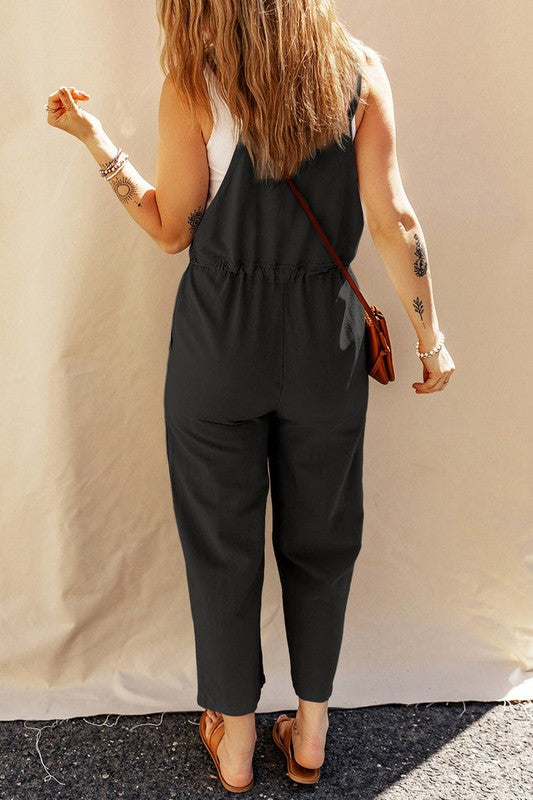 Waverly Cropped Overalls- Black