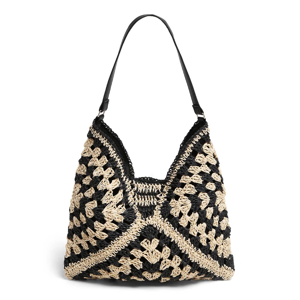 High Tides Two-Toned Straw Shoulder Bag