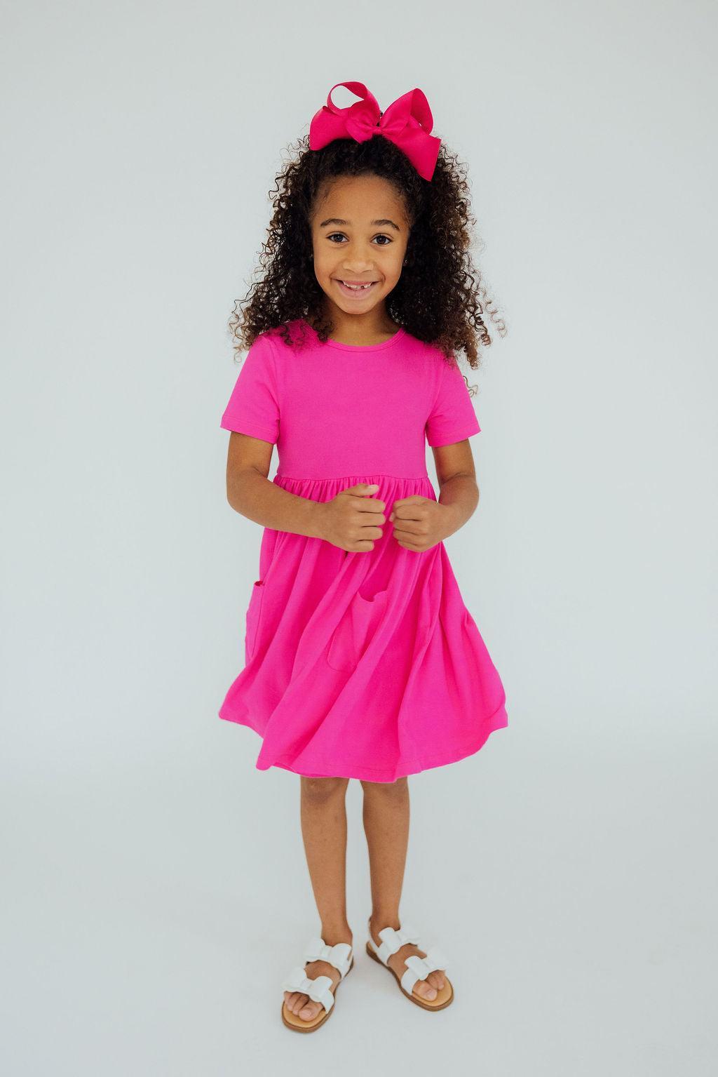Hot Pink S/S Pocket Twirl Dress 4T Hot Pink S/S Pocket Twirl Dress 4T