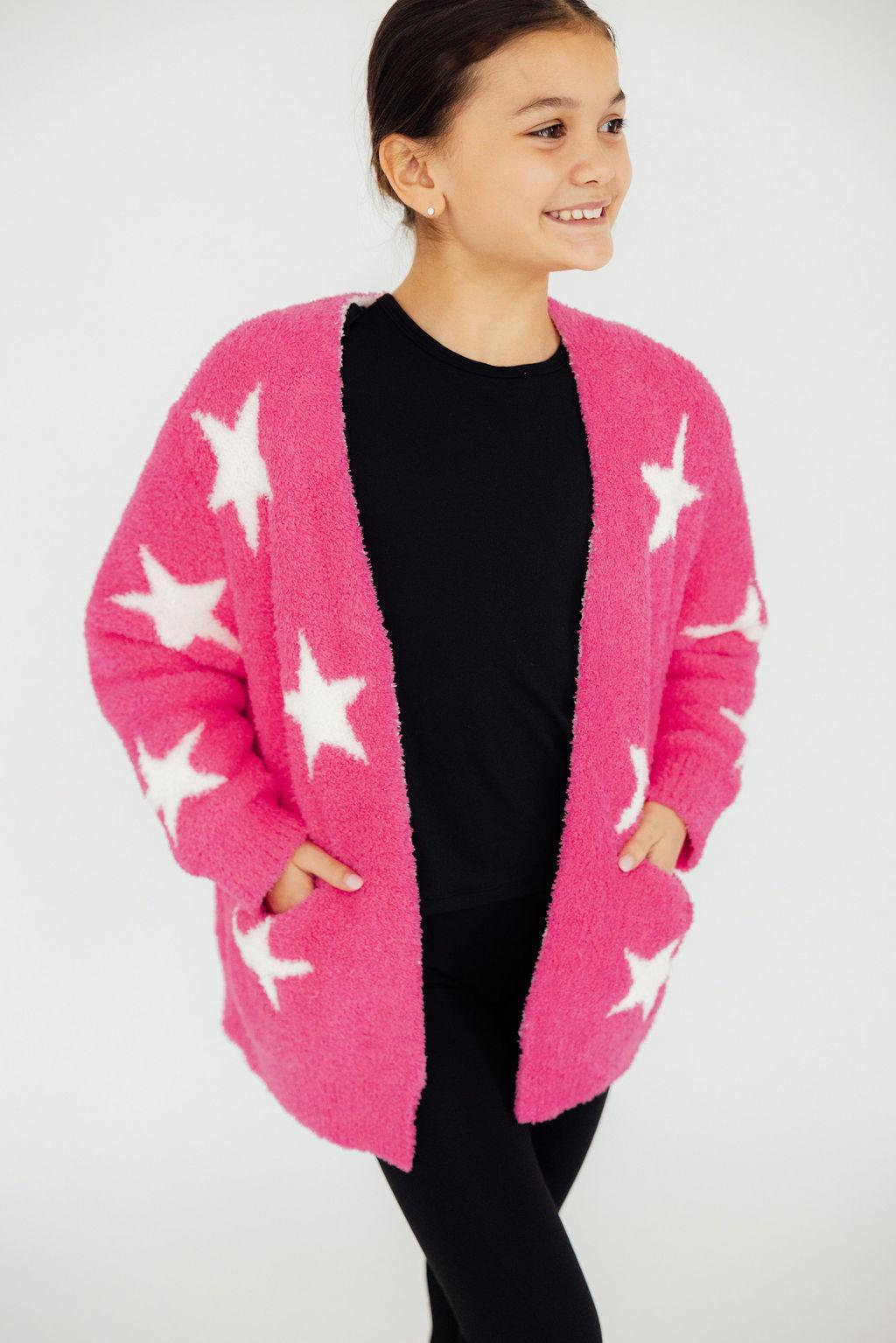 Bright Pink Star Cozy Cardigan