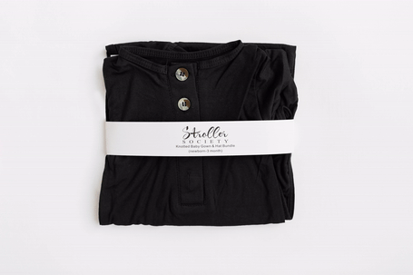 Black Newborn Knotted Gown and Hat Set