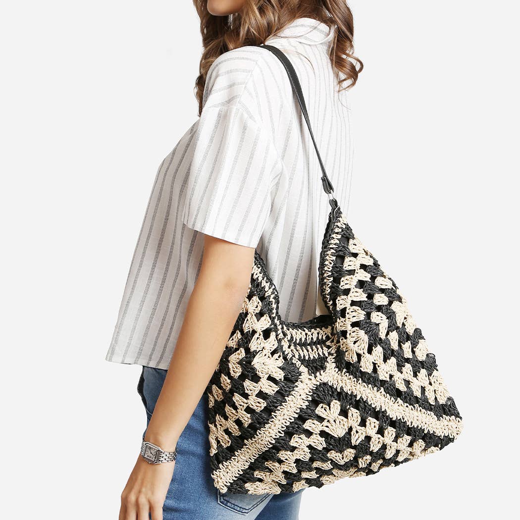 High Tides Two-Toned Straw Shoulder Bag