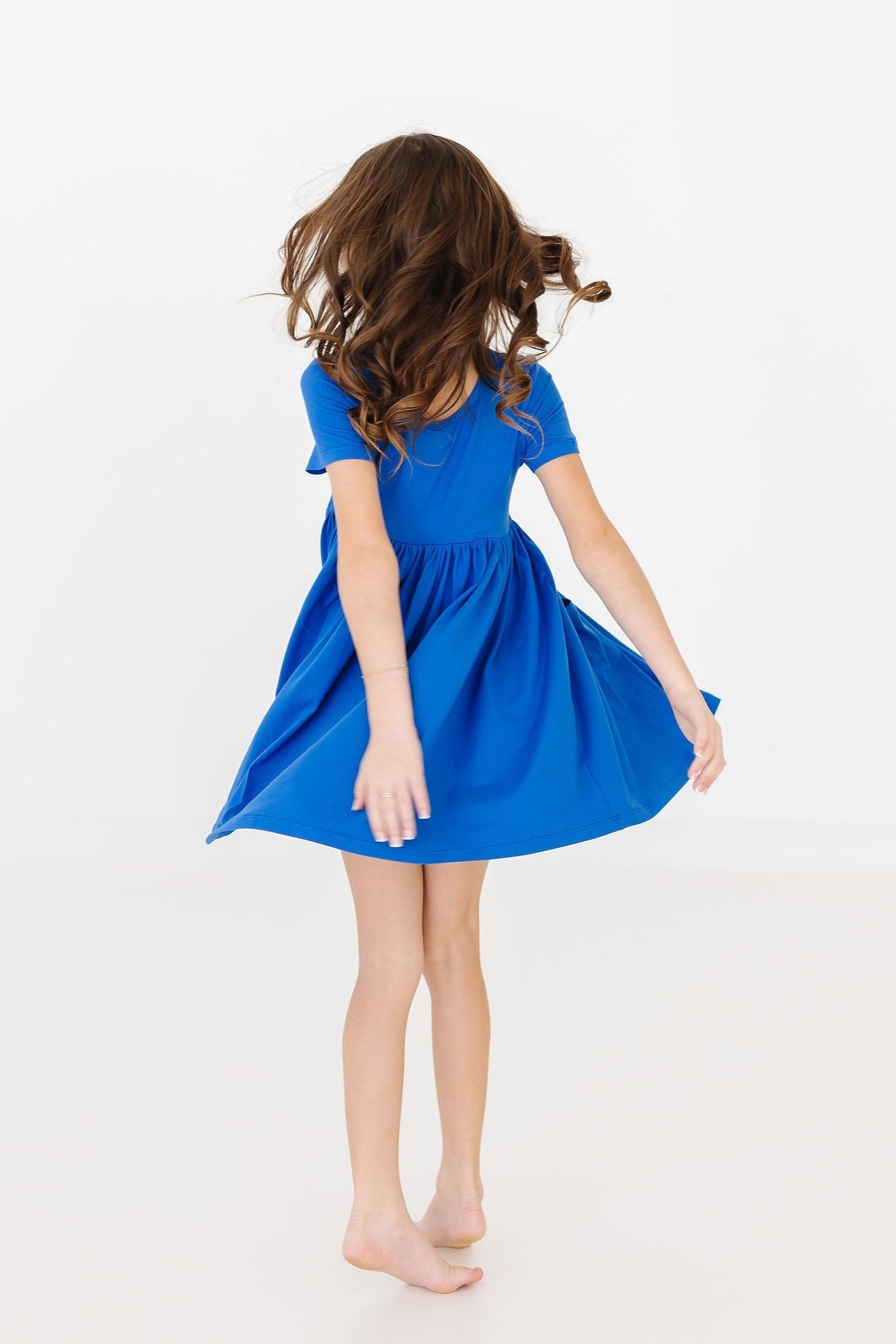 Royal Blue Short Sleeve Pocket Twirl Dress