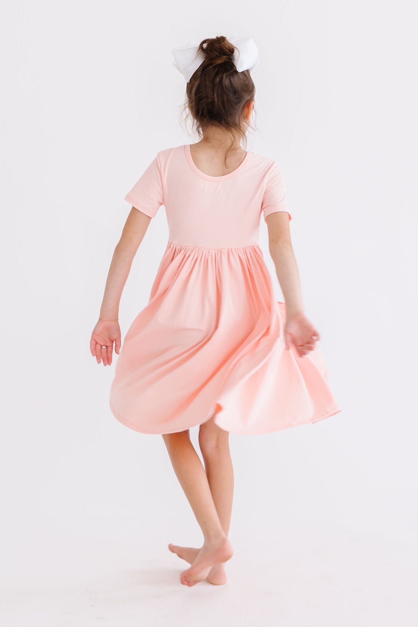 Peach Short Sleeve Pocket Twirl Dress
