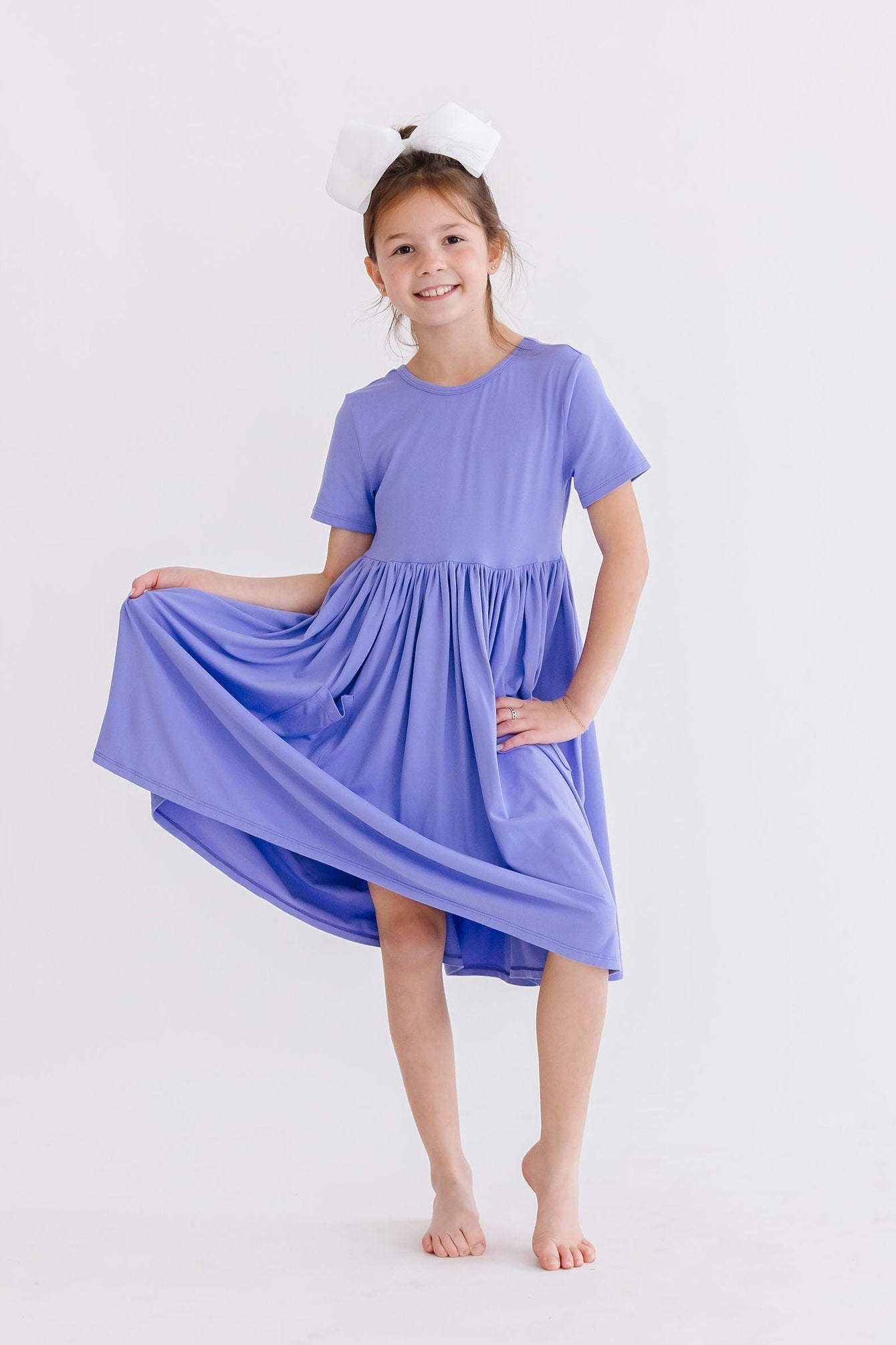 Periwinkle Short Sleeve Pocket Twirl Dress