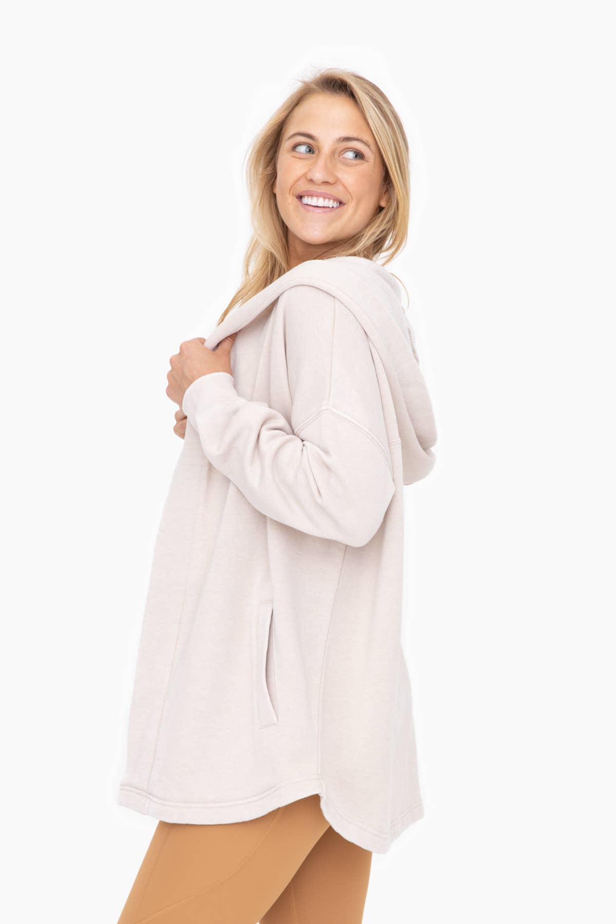 Everyday Flow Fleece Hooded Cardigan- Ivory