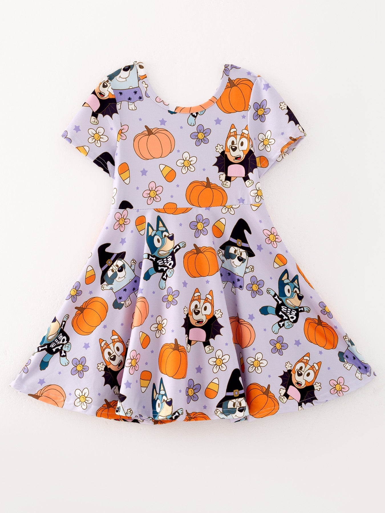 Fall Halloween Cartoon Girls Pumpkin Print Milk Silk Dress