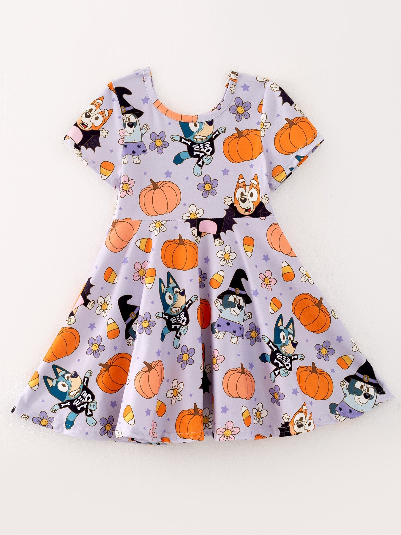 Fall Halloween Cartoon Girls Pumpkin Print Milk Silk Dress