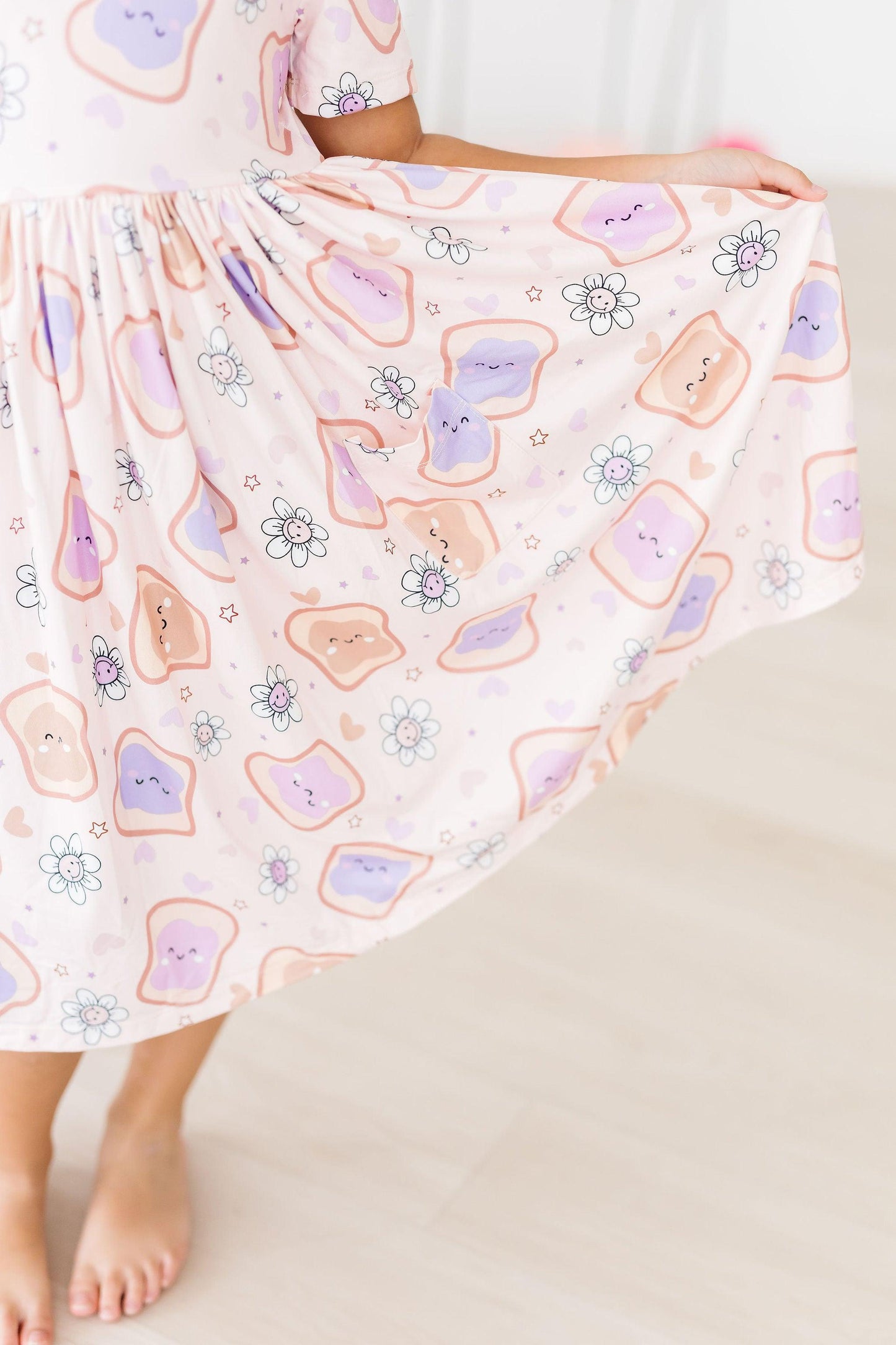 Peanut Butter Jelly Time Short Sleeve Pocket Twirl Dress
