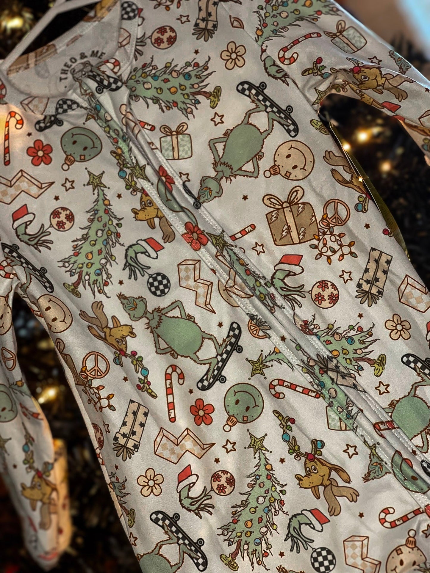 Retro Skateboarding Grinch Zip Pajamas