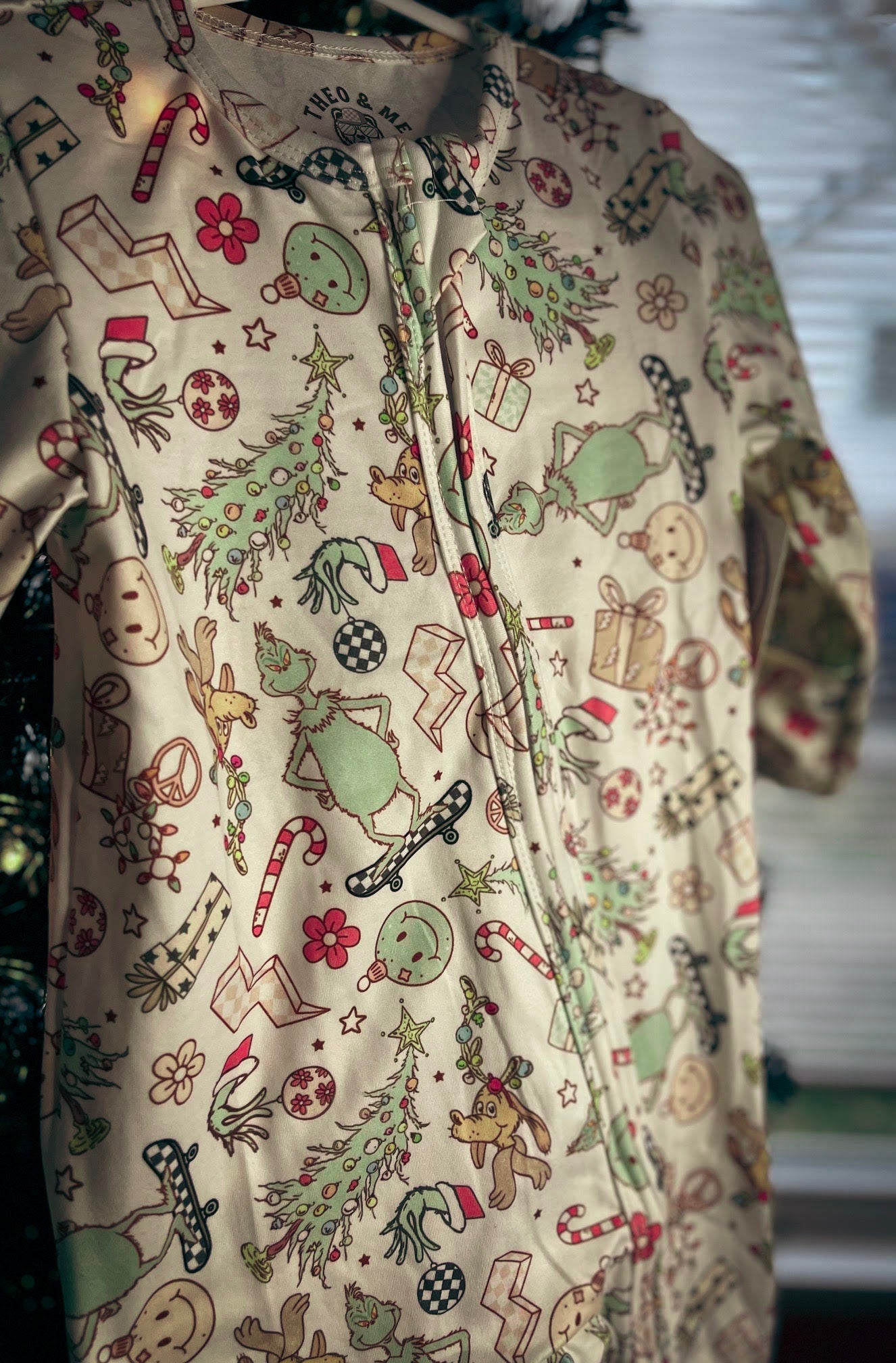 Retro Skateboarding Grinch Zip Pajamas