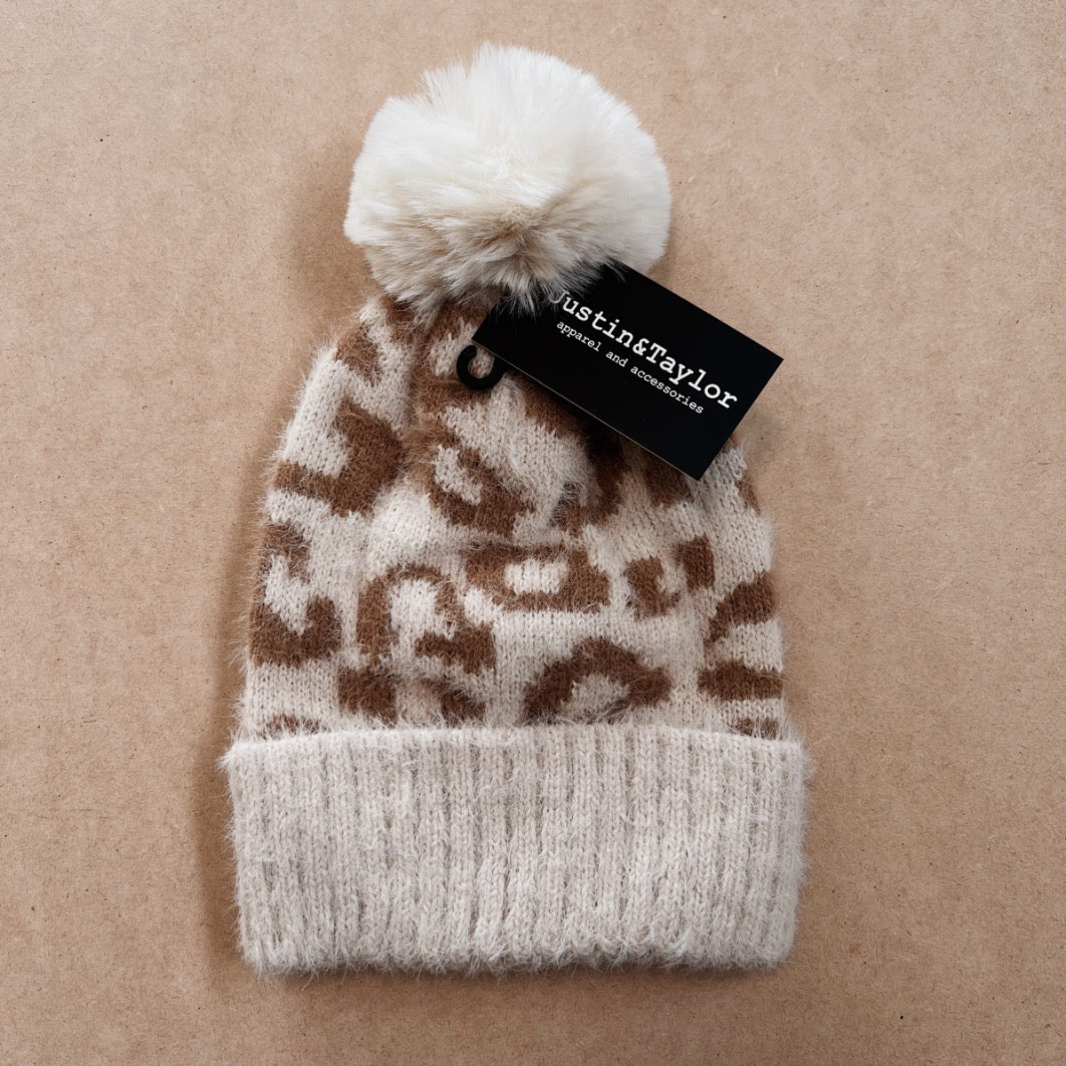 Ivory Leopard Print Beanie