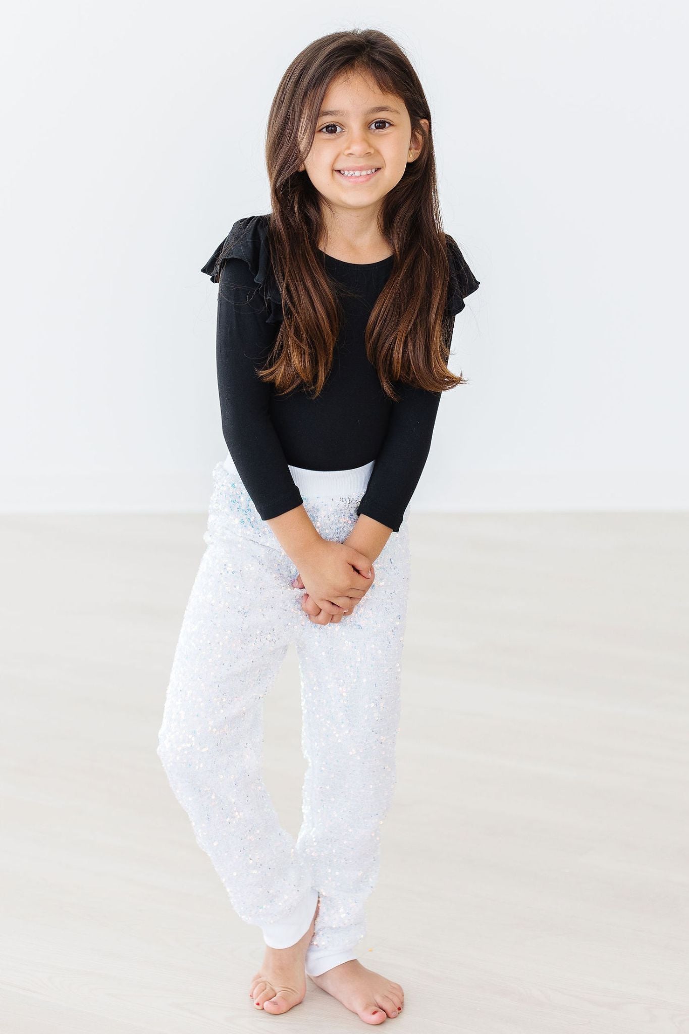 Black Long Sleeve Flutter Sleeve Leotard