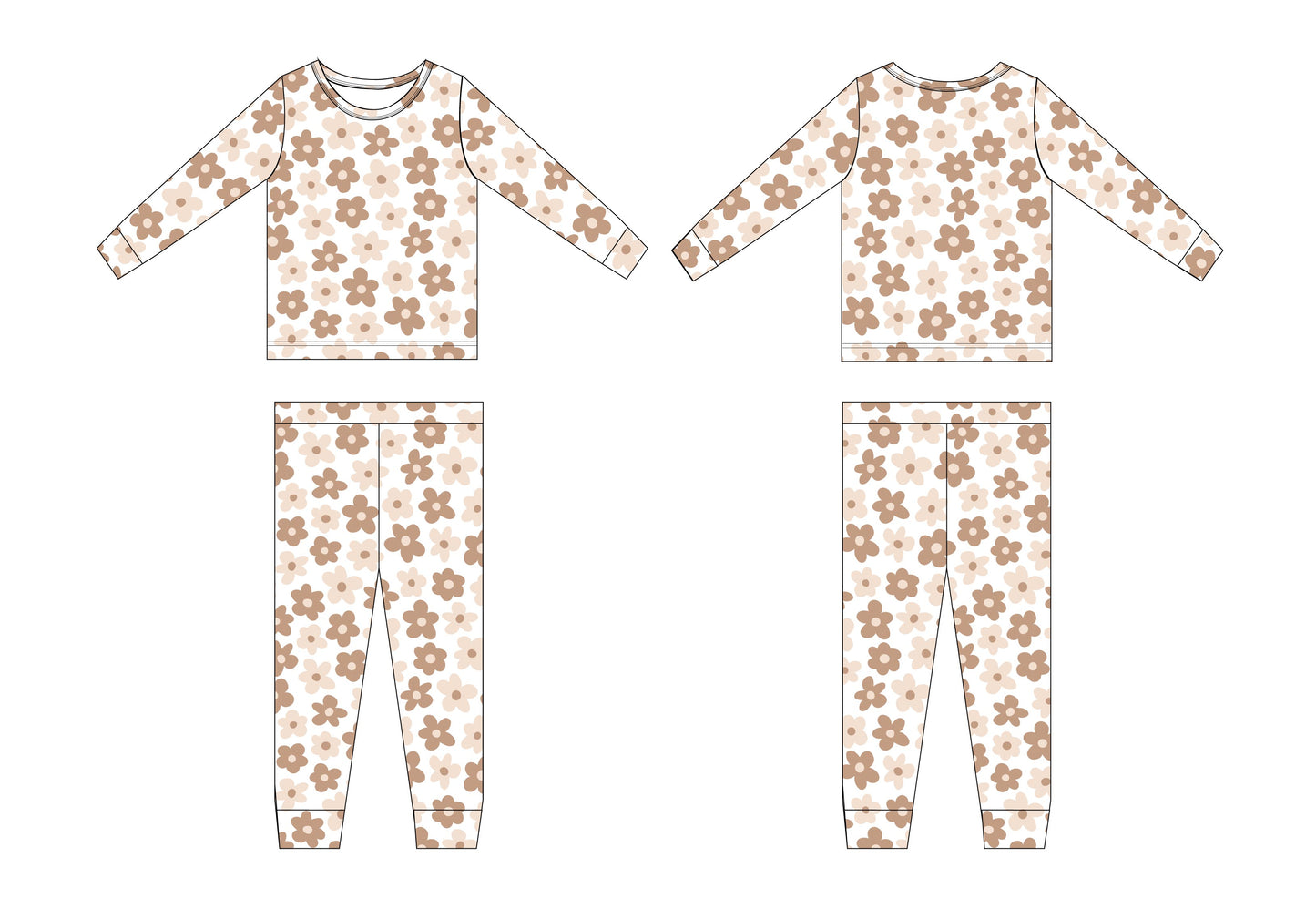 Sad Beige Daisy 2-Piece Pajama Set