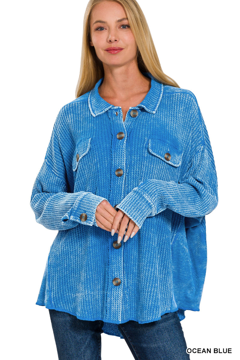 Ocean Breeze Waffle Knit Shacket (Size L/XL)