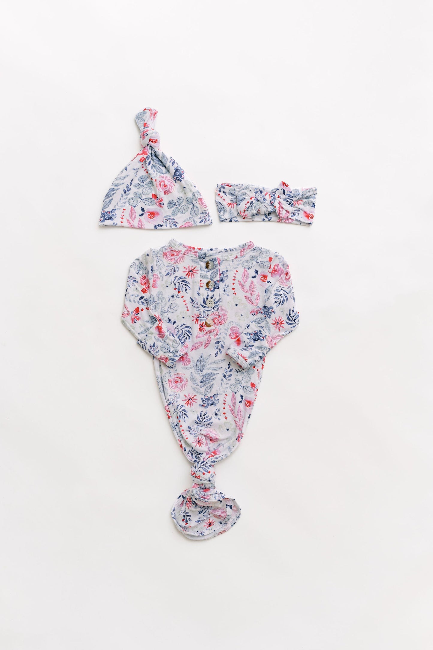 Bloom Knotted Baby Gown With Hat/Headband Option (Newborn-3 months)
