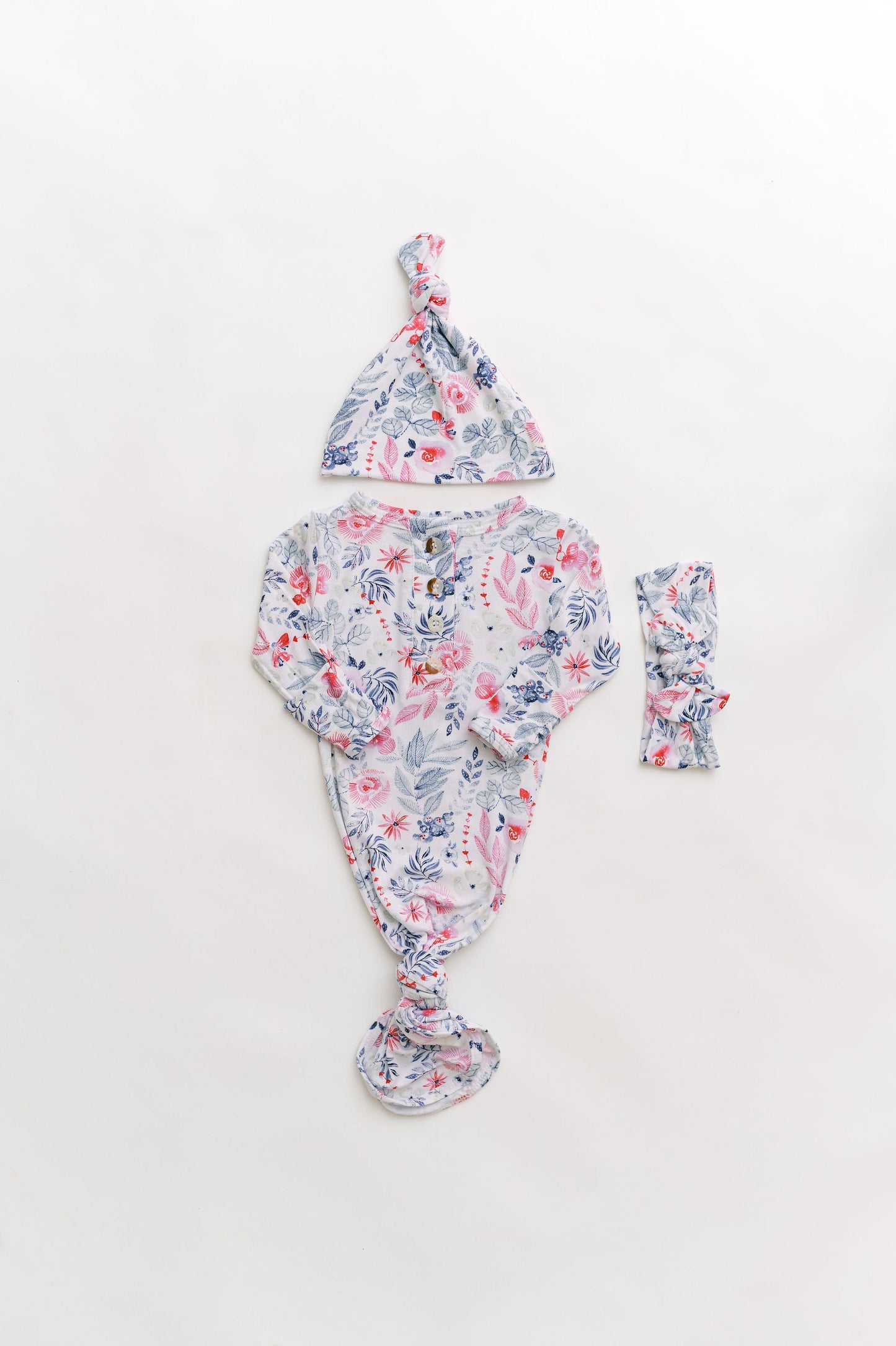 Bloom Knotted Baby Gown With Hat/Headband Option (Newborn-3 months)