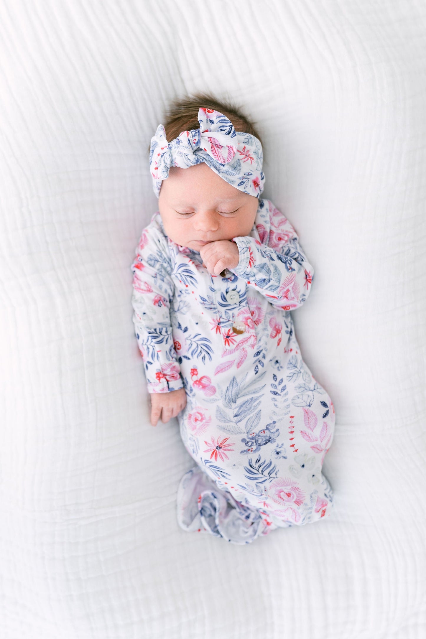 Bloom Knotted Baby Gown With Hat/Headband Option (Newborn-3 months)