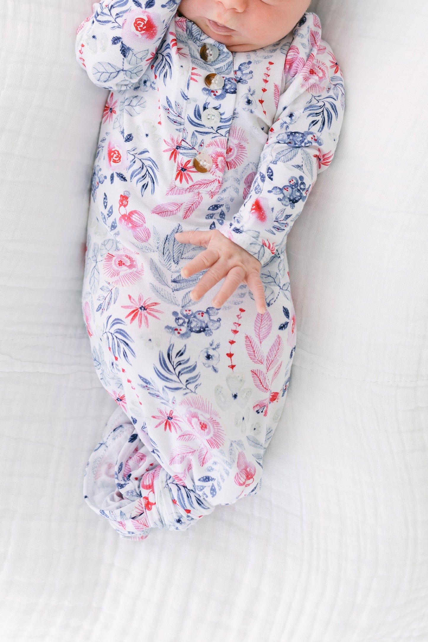 Bloom Knotted Baby Gown With Hat/Headband Option (Newborn-3 months)