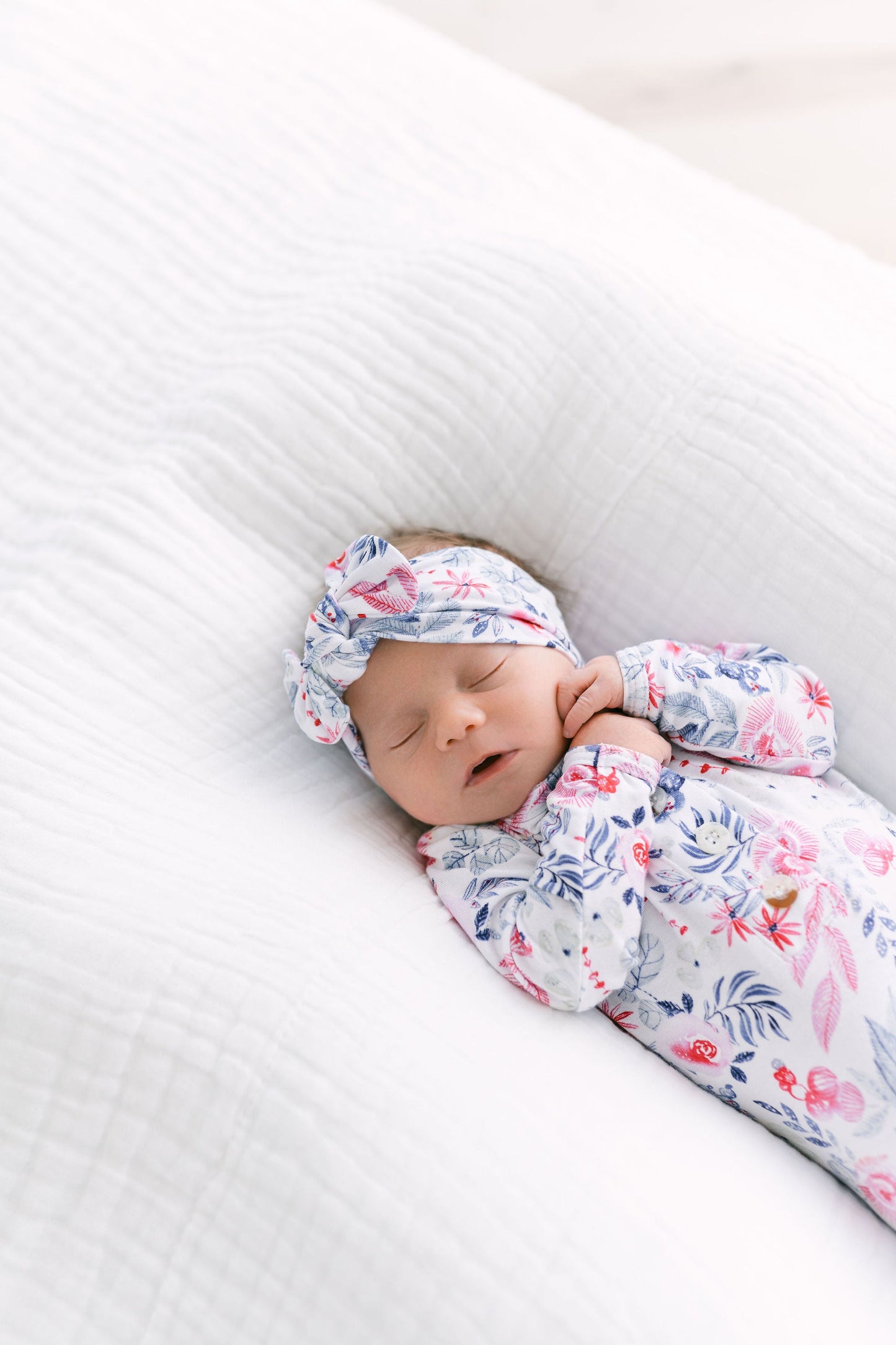 Bloom Knotted Baby Gown With Hat/Headband Option (Newborn-3 months)