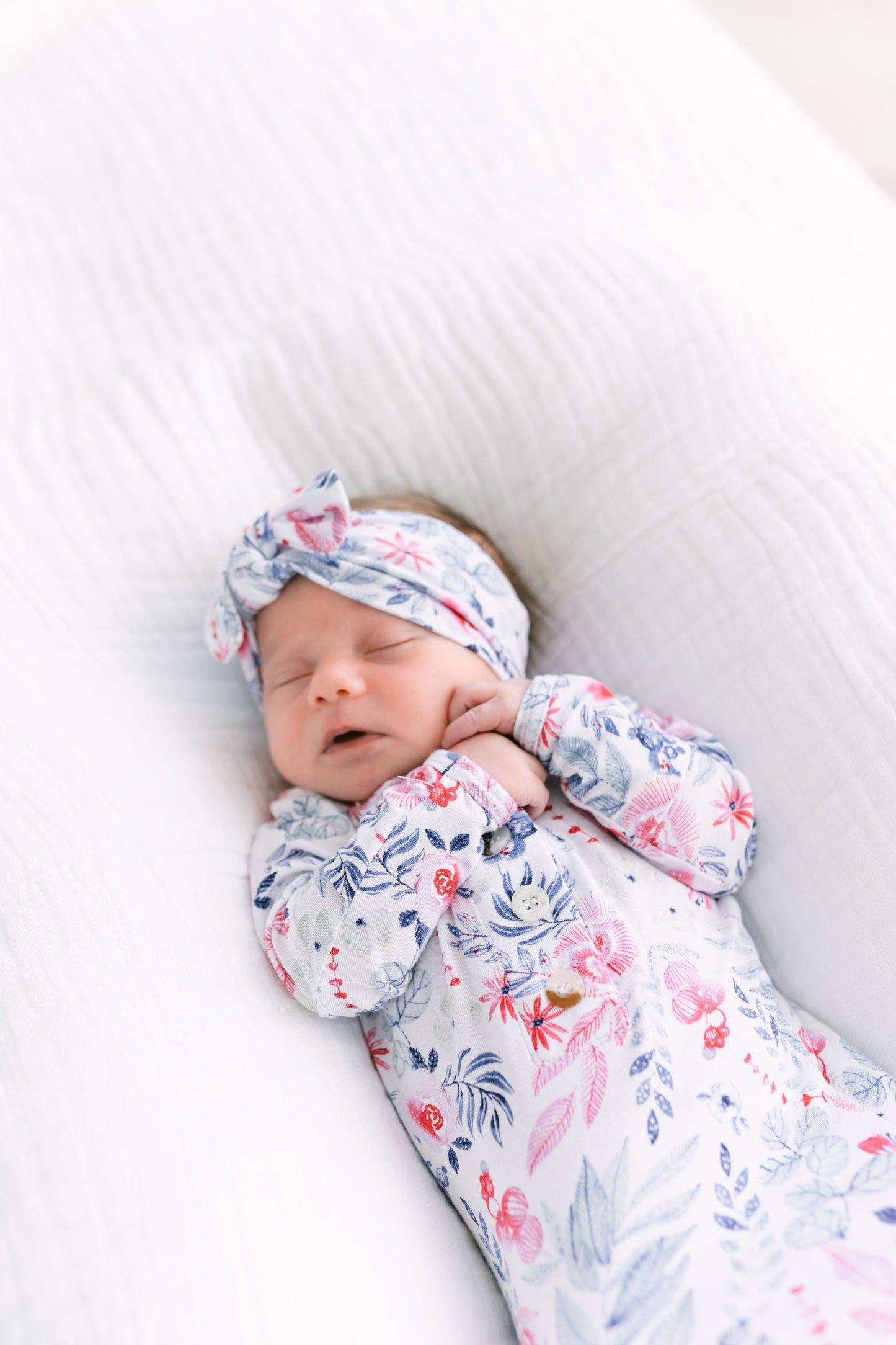 Bloom Knotted Baby Gown With Hat/Headband Option (Newborn-3 months)