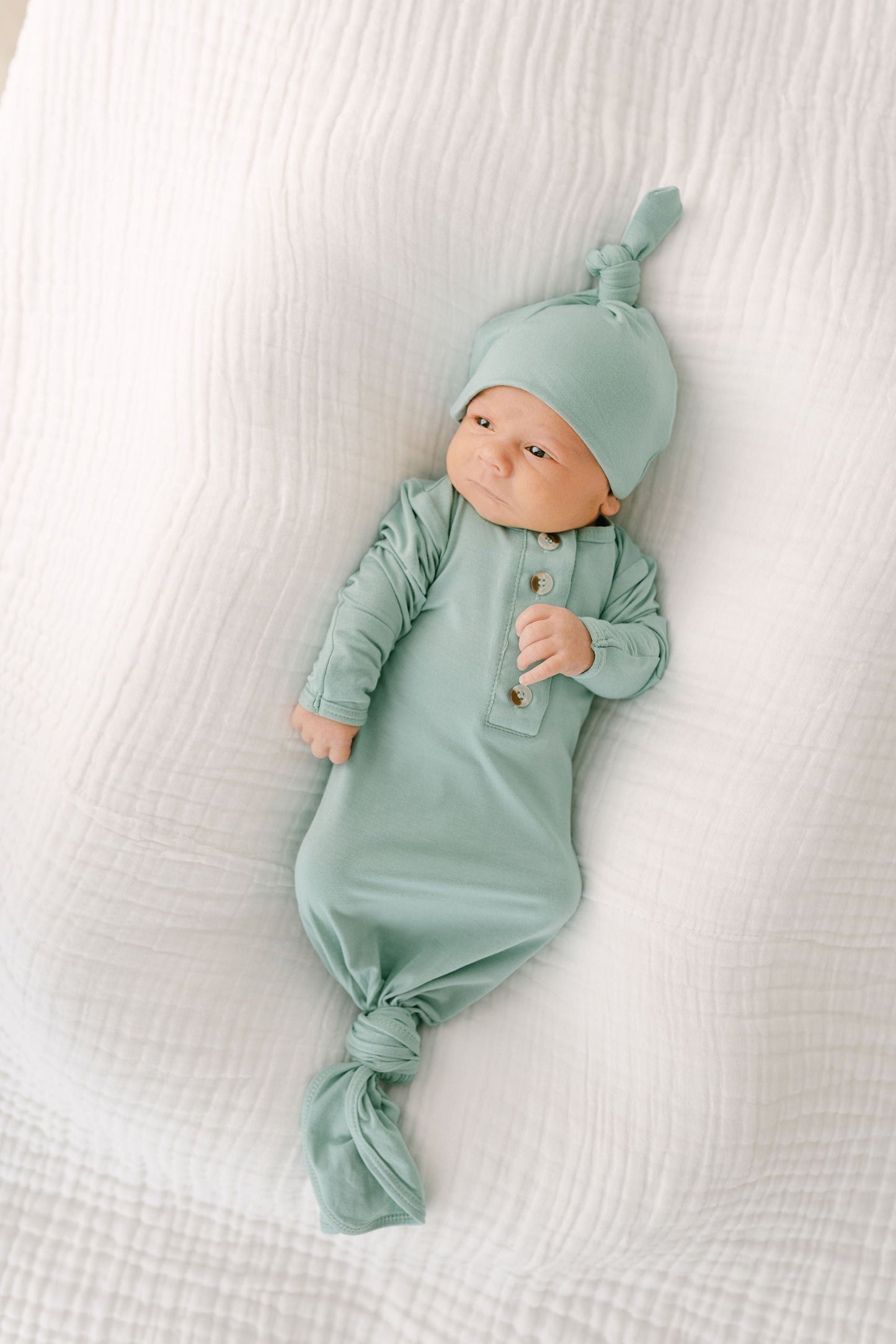 Mint Knotted Baby Gown With Hat/Headband Option (Newborn-3 months)