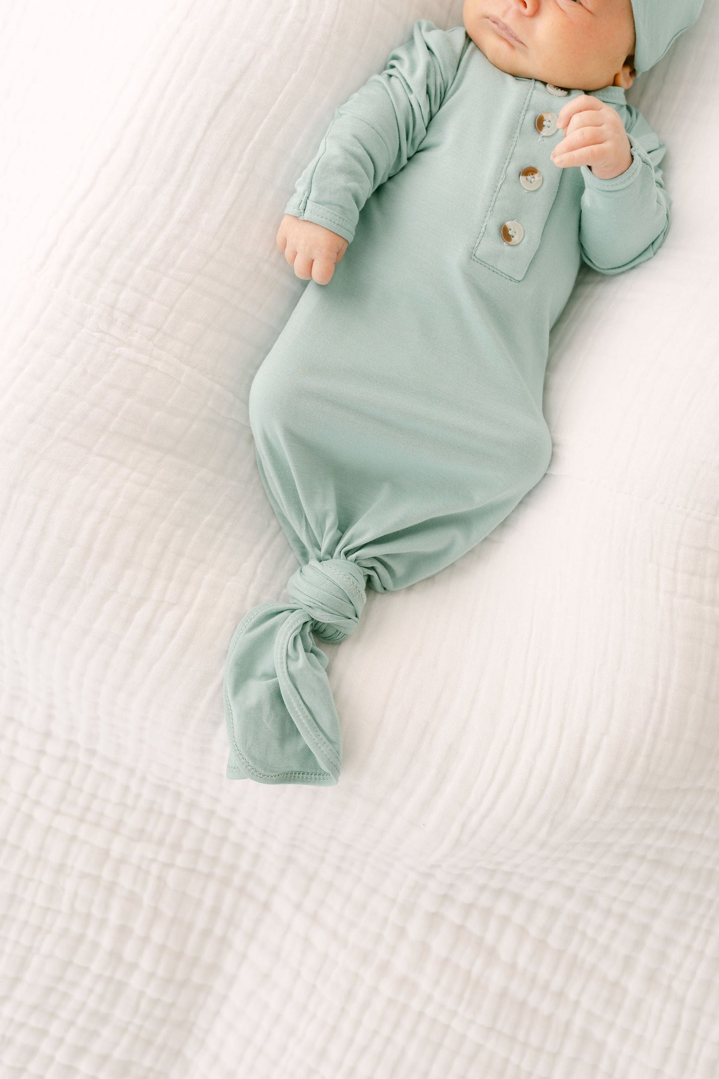Mint Knotted Baby Gown With Hat/Headband Option (Newborn-3 months)