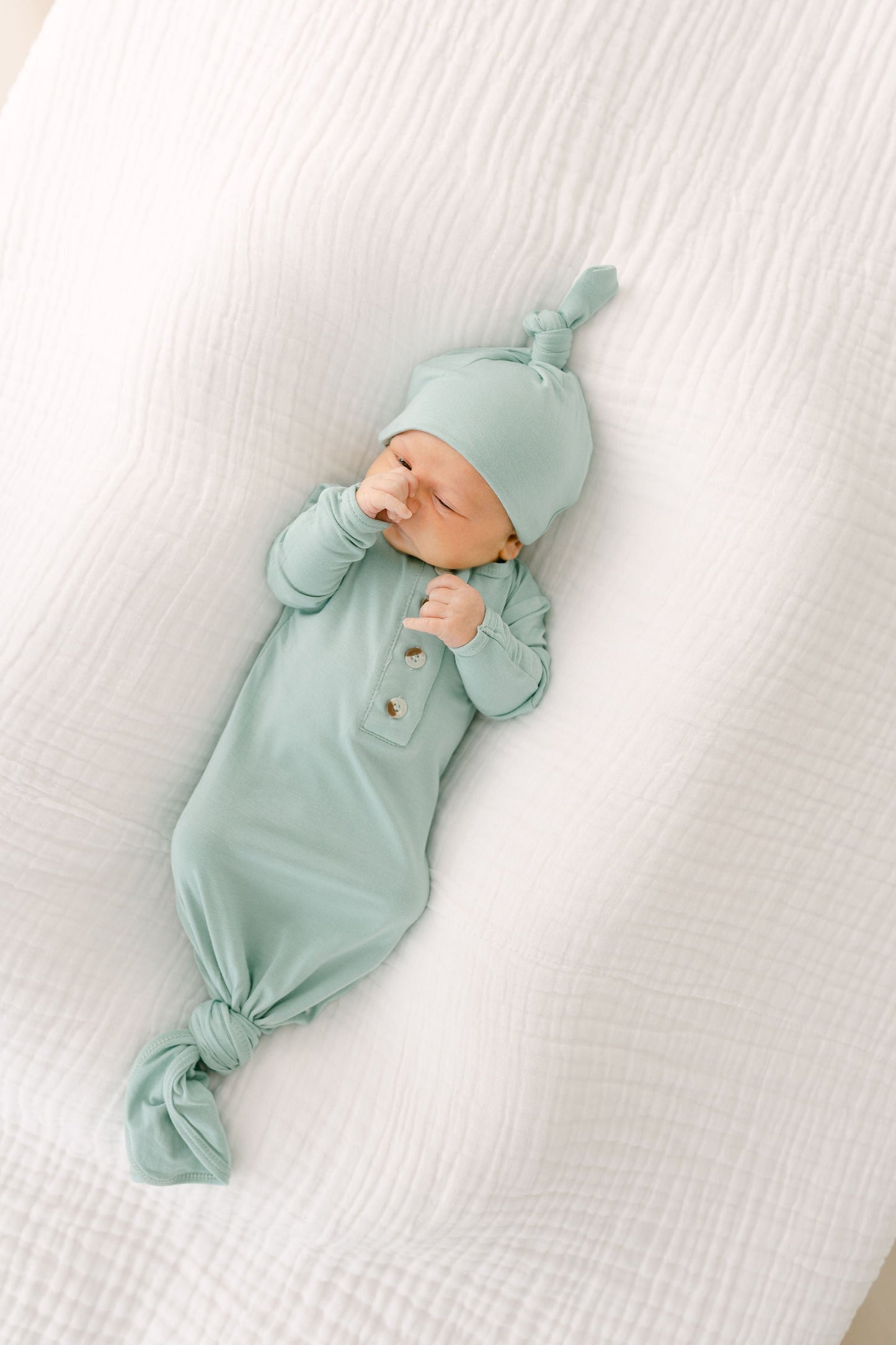Mint Knotted Baby Gown With Hat/Headband Option (Newborn-3 months)