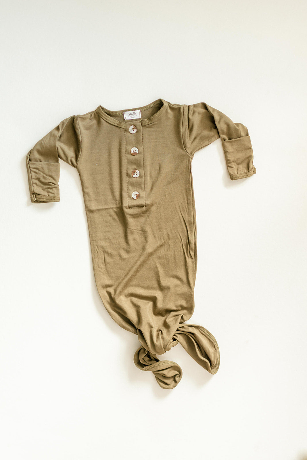 Olive Green Newborn Knotted Gown and Hat Set