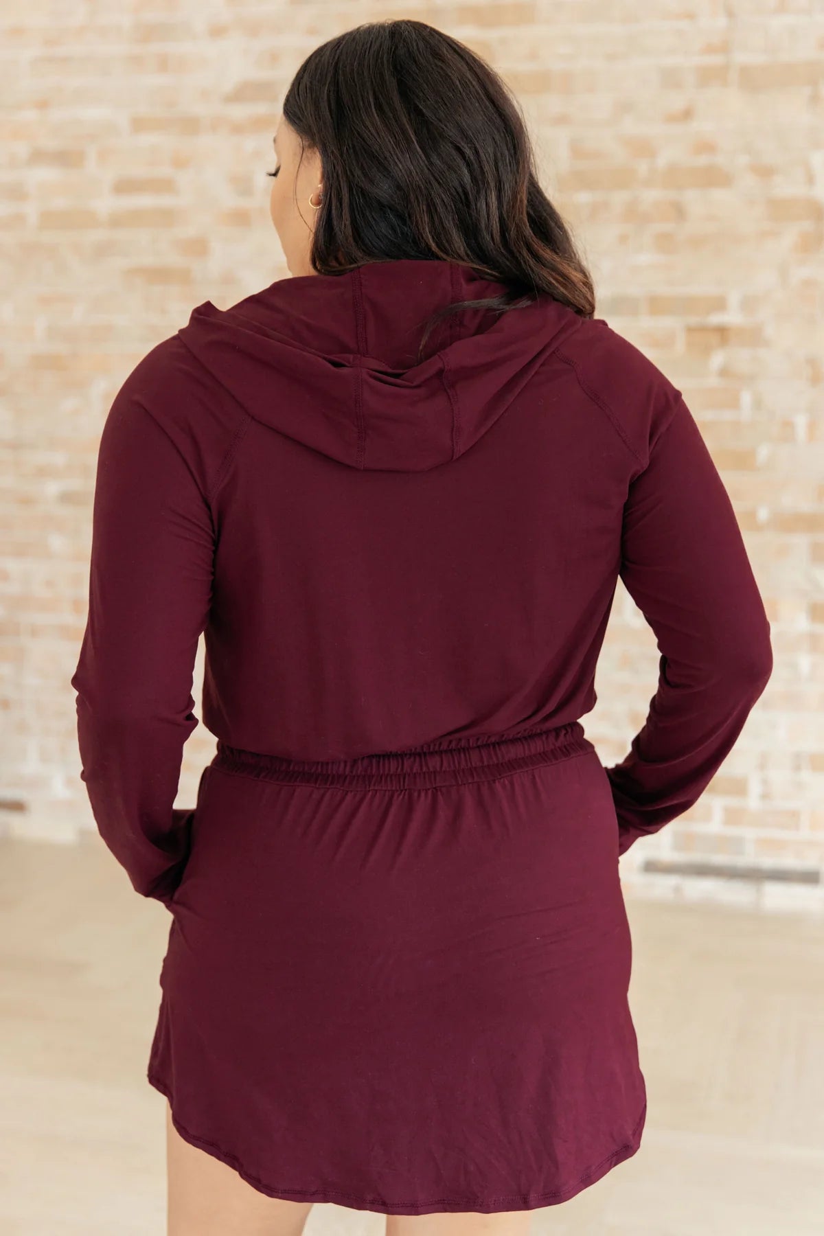 Getting Out Long Sleeve Hoodie Romper- Burgundy