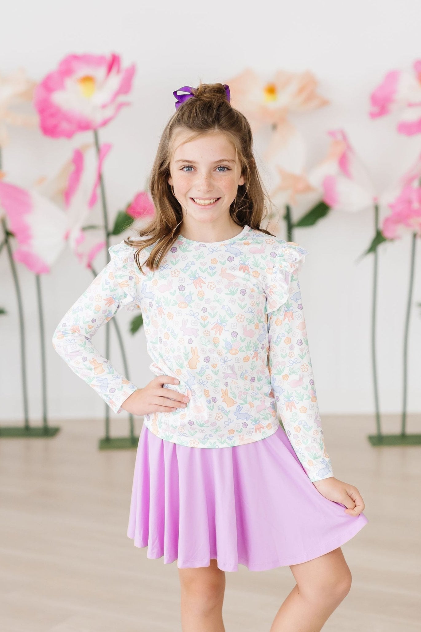 Hoppy Easter Long Sleeve Ruffle Tee