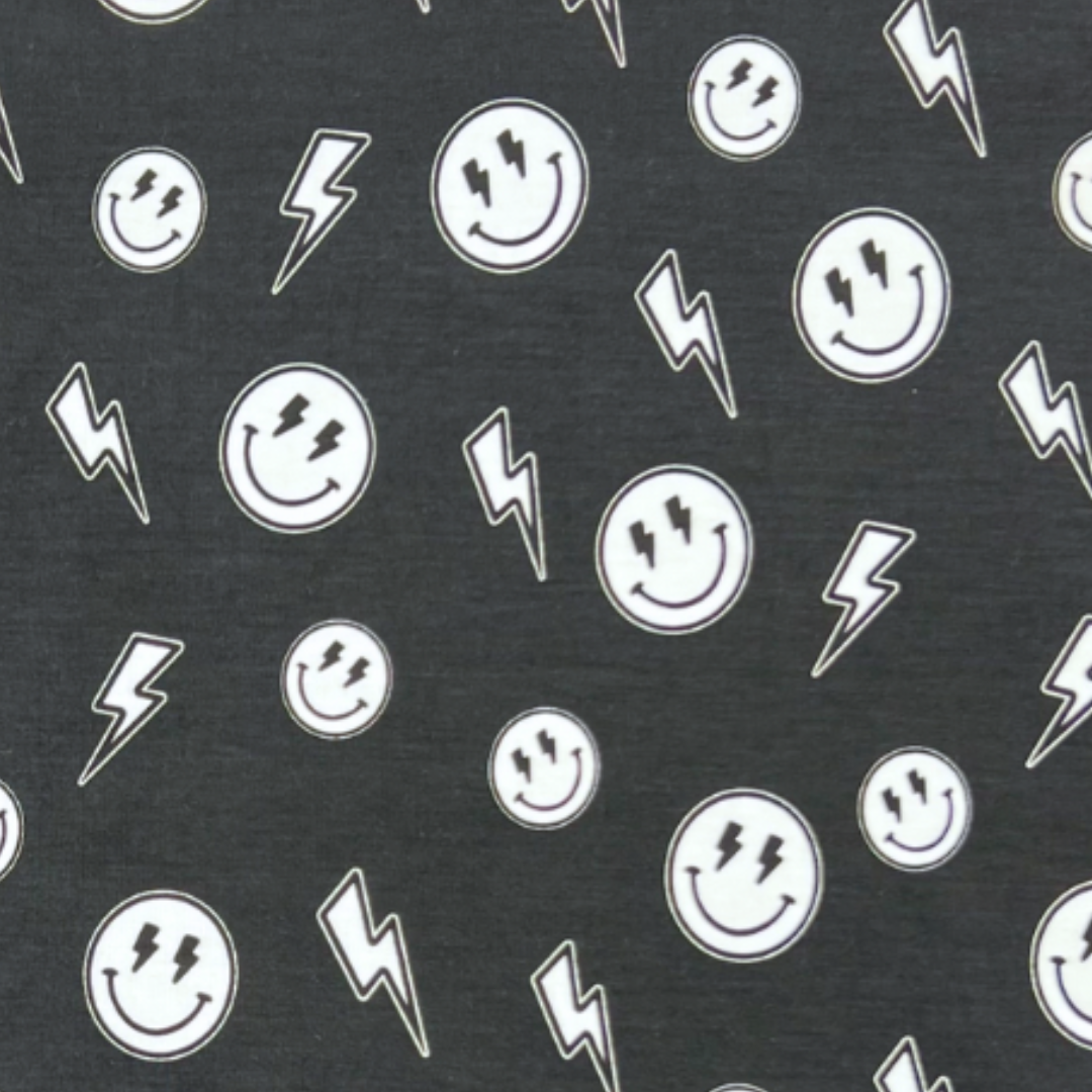 Electric Smiley Two Piece Pajama Set- Black