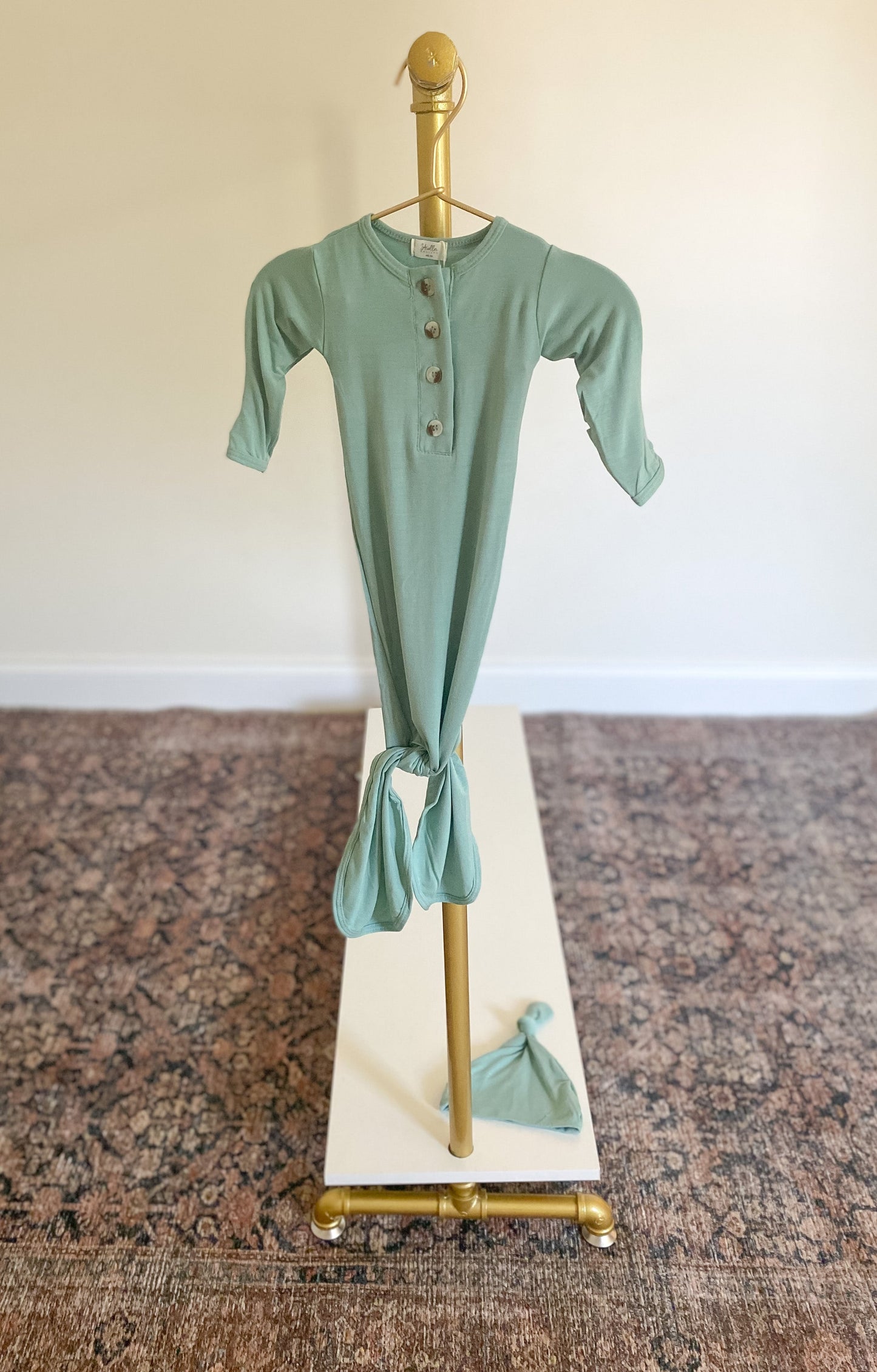 Mint Knotted Baby Gown With Hat/Headband Option (Newborn-3 months)
