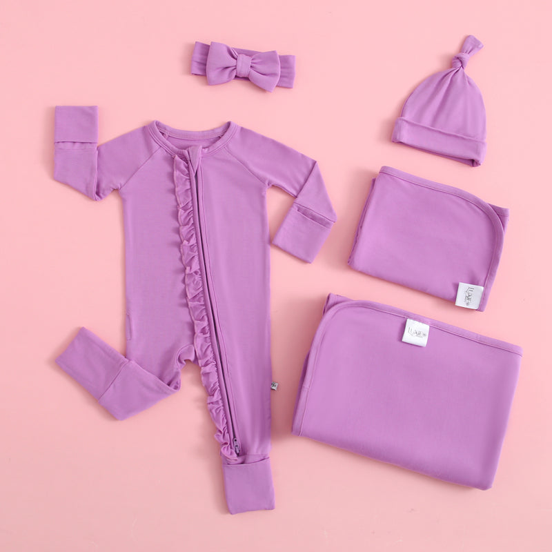 Luxie Lavender Ruffled Zipper Baby Romper