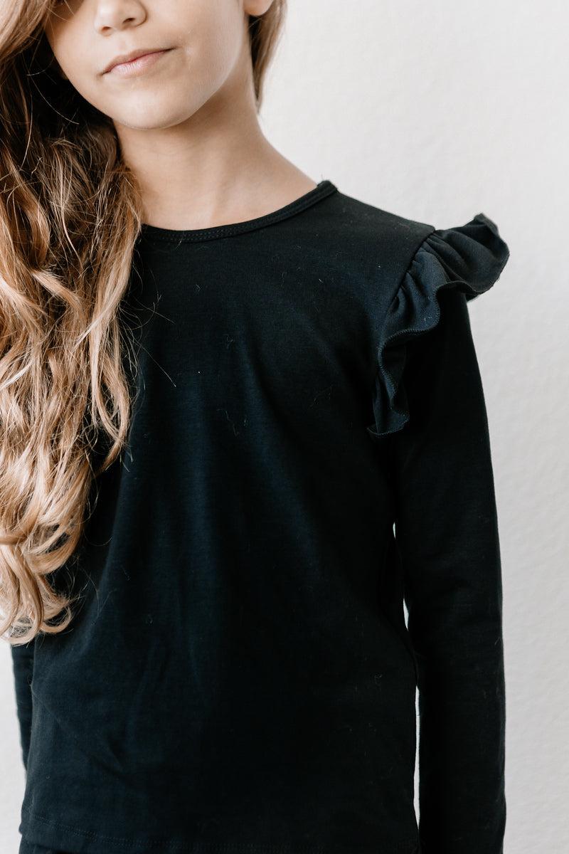 Black Long Sleeve Ruffle Tee