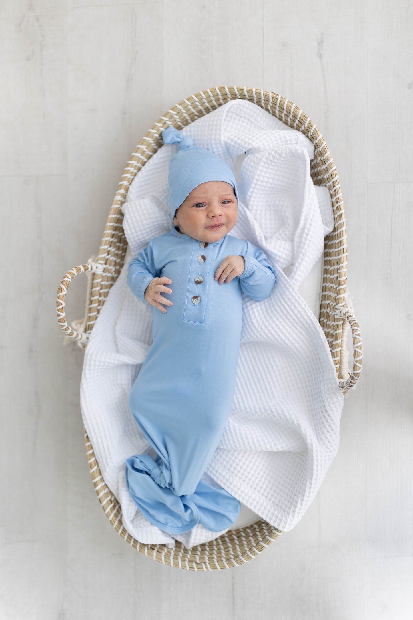 Baby Blue Newborn Knotted Gown & Hat Set